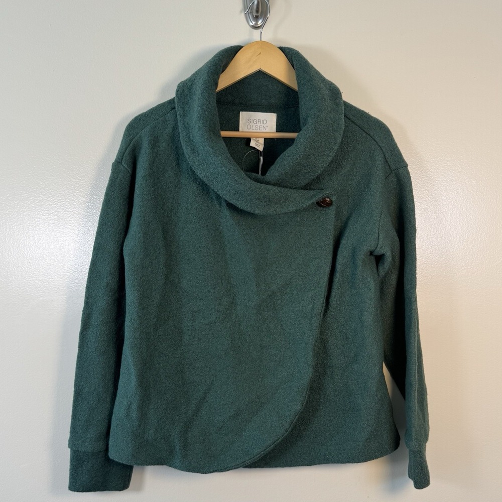 Sigrid Olsen Boiled Wool Blend Sweater Women's Small Cowl Neck Button Close NWT